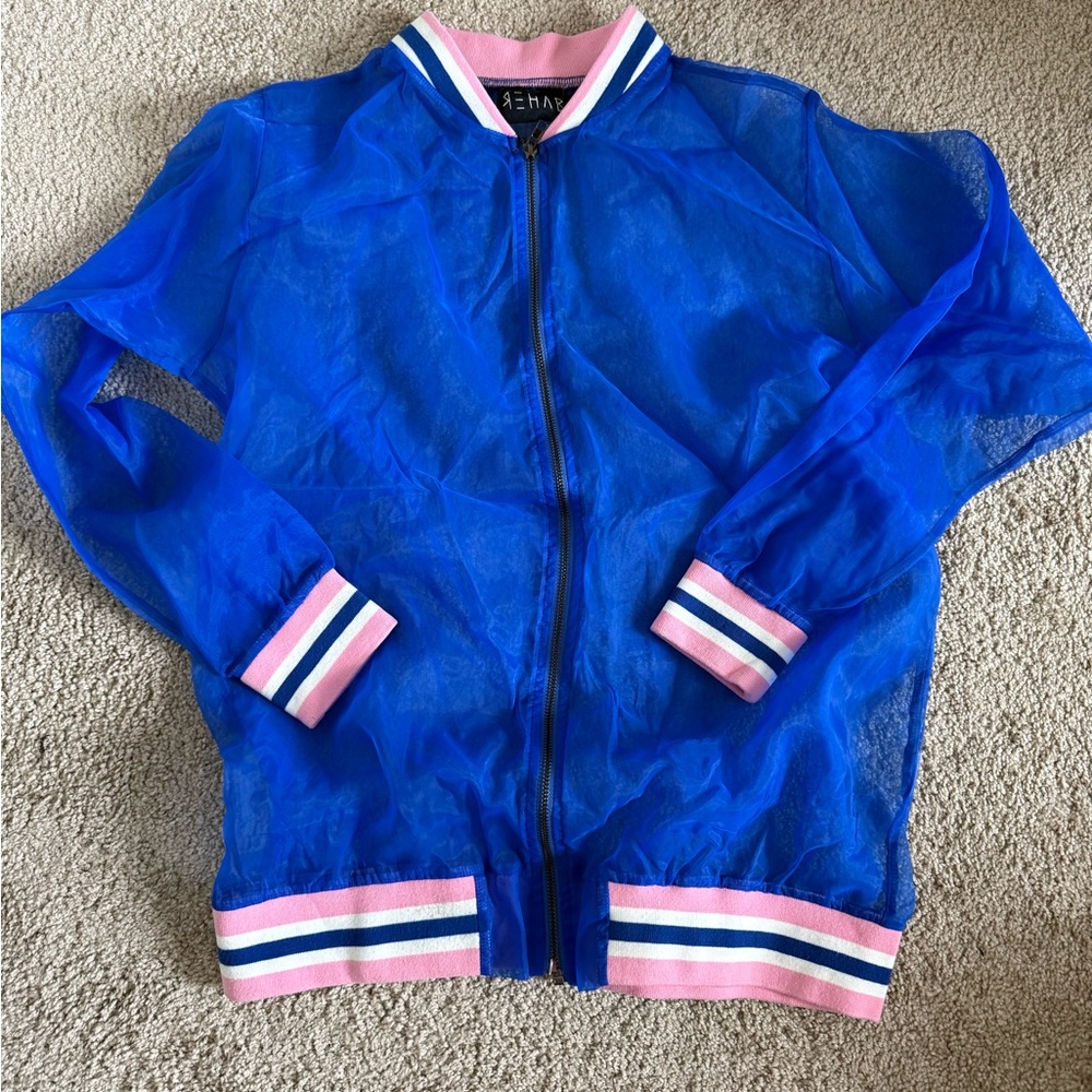 Rehab Blue and Pink Bomber Jacket with Ribbed Trim